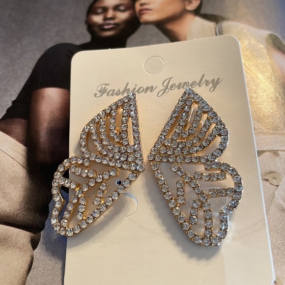 Rhinestone Butterfly Wing Statement Stud Earrings - Picture 11 of 15